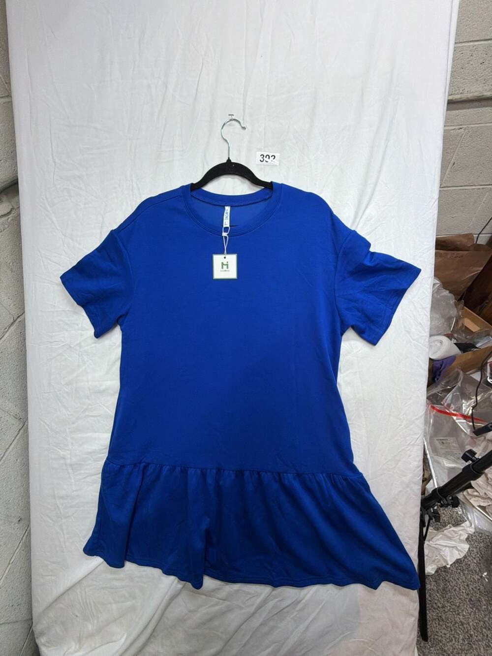HiMone Women's Royal Blue Short Sleeve Casual T-Shirt Dress with Ruffle Hem